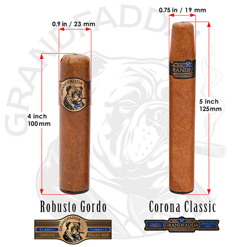 Grandfadda E-Cigars Dimensions